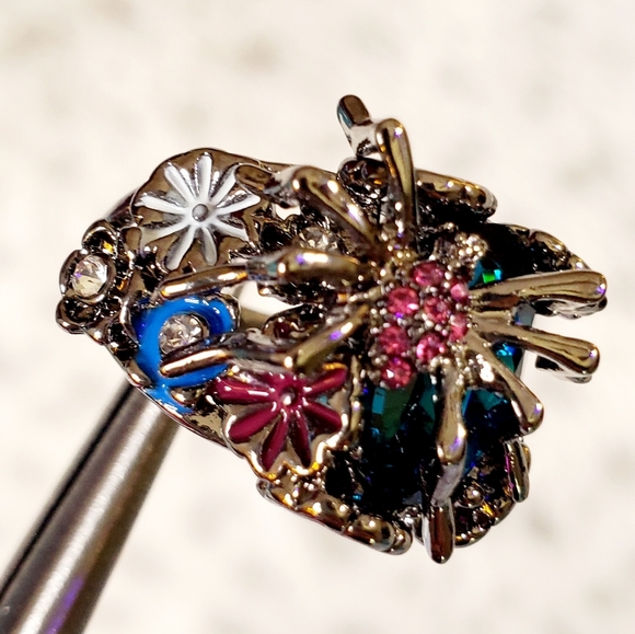 925 stamped sterling silver Crystal spider accent rings size 6 7 8 9 - Picture 11 of 16